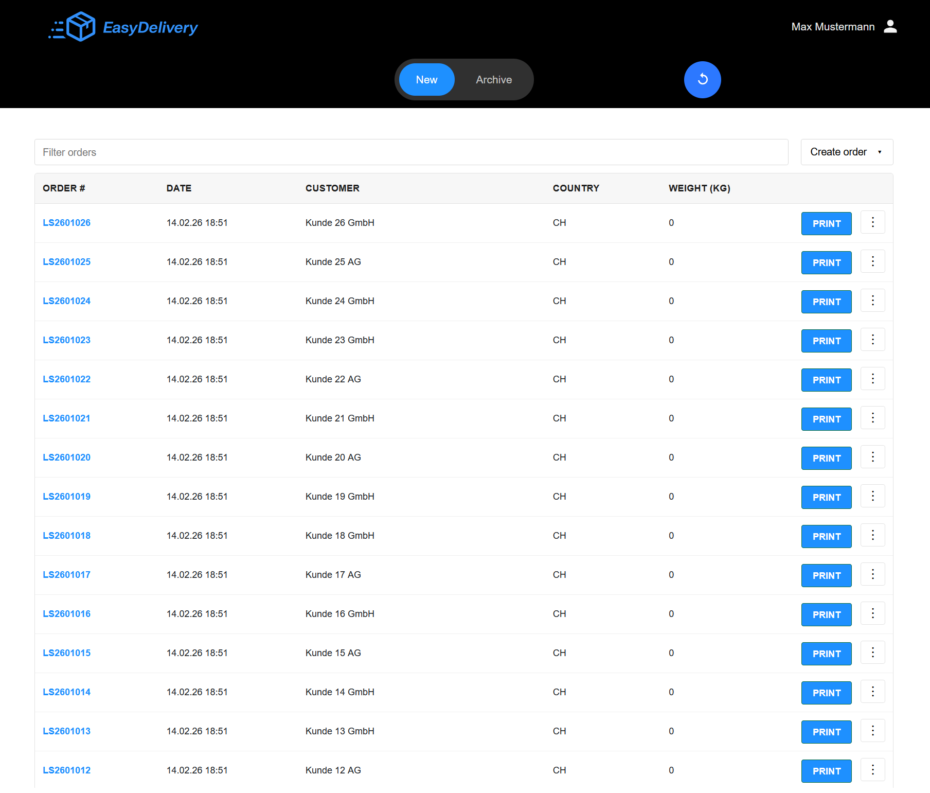 EasyDelivery – Versandliste
